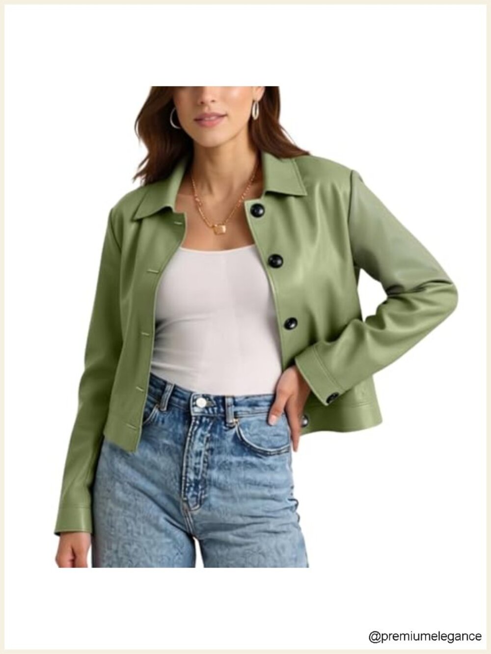 Women's Faux Leather Cropped Jacket Lightweight Oversized Fit Long Sleeve